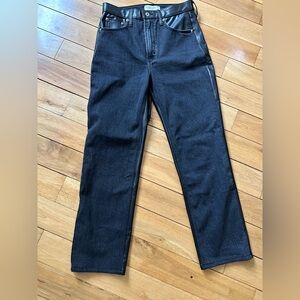 Abercrombie & Fitch black denim and leather “The Ankle Straight Ultra High Rise”